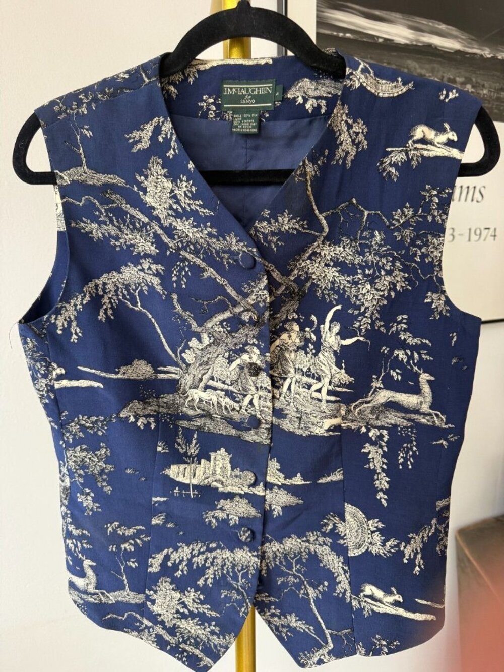Vintage J. McLaughlin Silk Vest – Women’s 4 – Blue Chinoiserie Print 1092